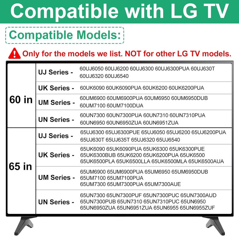 Maozhren TV Stand for LG TV Legs, TV Stand Legs Only for LG 60UJ6050 60UK6090 60UM6900 60UN7300 65UJ6300 65UK6090 65UM6900 65UM7300PUA 65UN6950 with Screws, Only for Models We List - Image 2